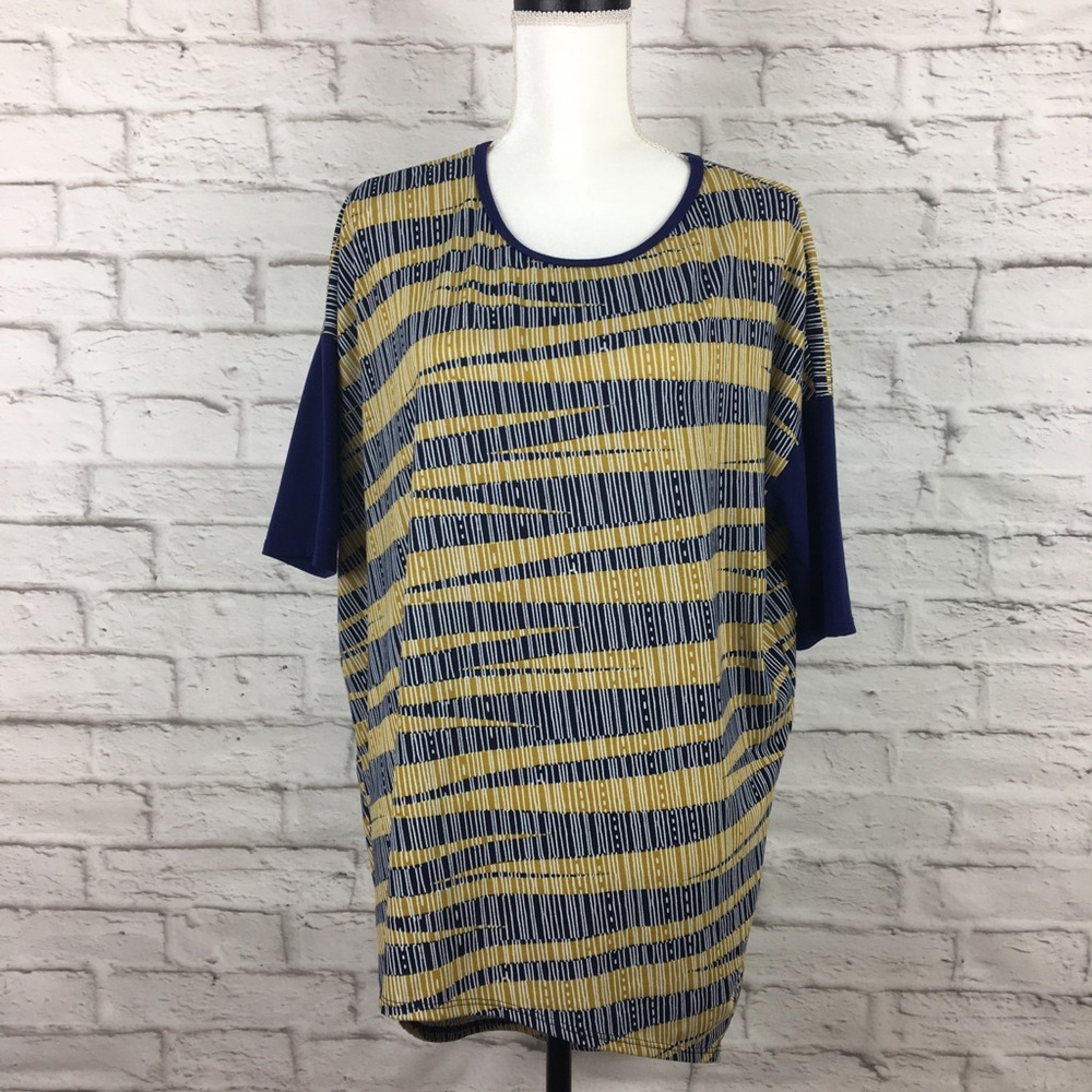 Lularoe Irma top navy blue gold small nwot